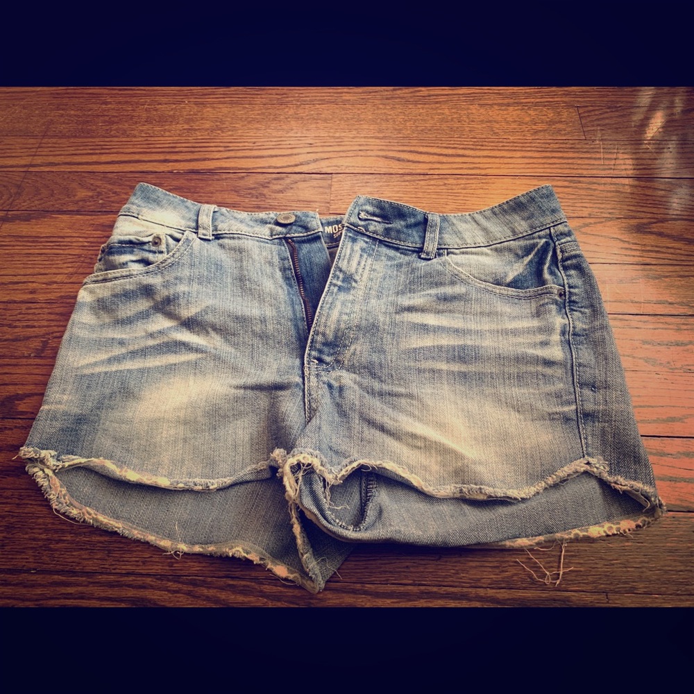 Denim cut off shorts, distressed denim
